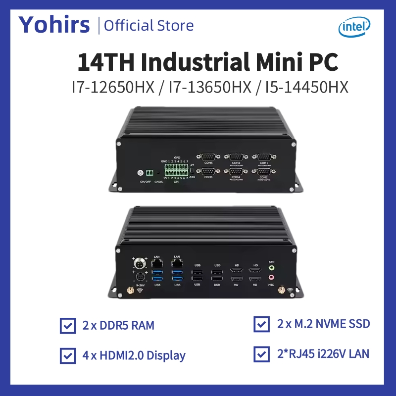 Fanless Industrial Pc Rs485 Core I7 - 14th كمبيوتر صغير صناعي i5-14450HX i7-13650HX
