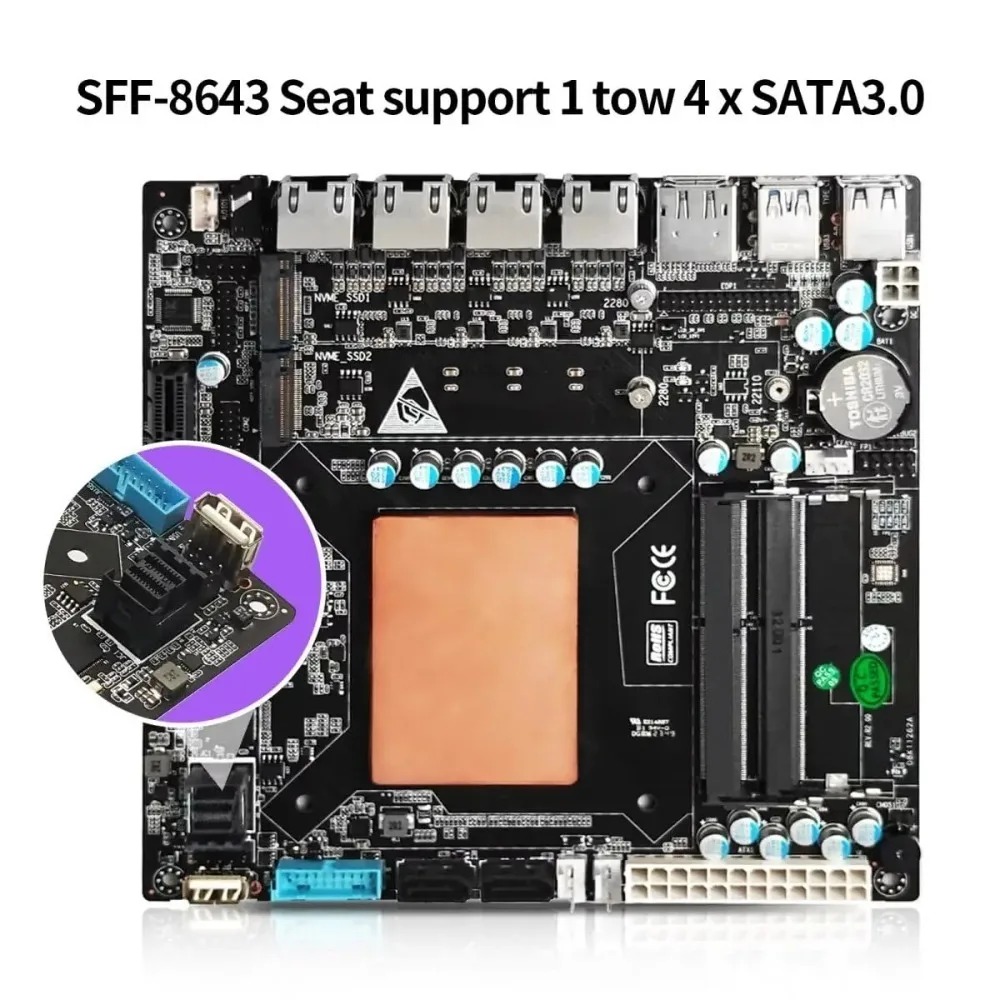 لوحة أم ITX NAS مع معالج Intel - مراجعة Nas Motherboard 8 Sata Mini Itx وسعره